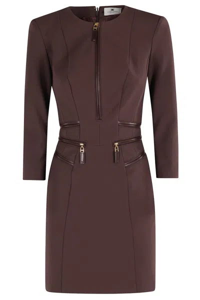ELISABETTA FRANCHI MERLOT MIDI DRESS WITH ZIPPER DETAILING