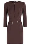 Elisabetta Franchi Merlot Midi Dress With Zipper Detailing In Brown