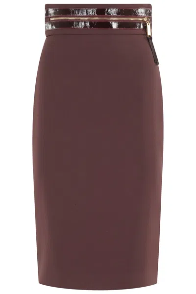 Elisabetta Franchi Merlot Midi Skirt With Front Zip In Purple