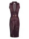 Elisabetta Franchi Pleated Midi Dress In Brown
