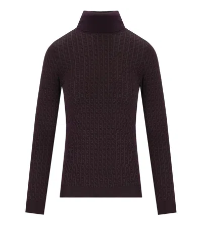 Elisabetta Franchi Monogram Jacquard Turtleneck Sweater In Merlot Shade In Brown