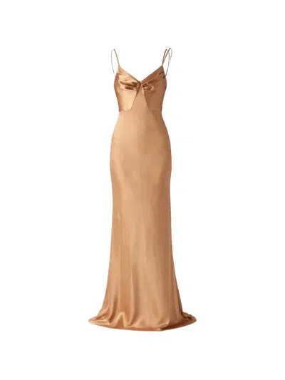 Elisabetta Franchi Mermaid-silhouette Satin Maxi Dress In Brown
