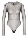 Elisabetta Franchi Bodysuit With Gold Chain And Sheer Fabric In Black