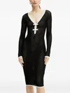 Elisabetta Franchi Mesh-paneled V-neck Midi Dress In Black