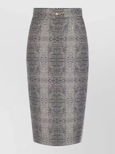 Elisabetta Franchi Mesh Sleeve Midi Dress Textured Sheer Neckline In Gray