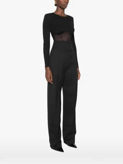 Elisabetta Franchi Mesh-panelled Gathered-detail Bodysuit In Black