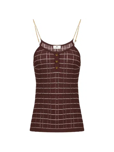 Elisabetta Franchi Metal Chain Striped Knitted Tank Top In Brown
