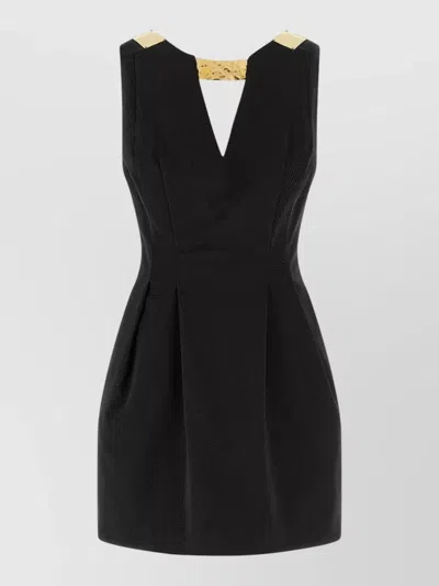Elisabetta Franchi Metal Detail Sleeveless V Neck Pleated Dress In Black