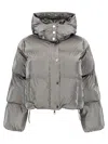 Elisabetta Franchi Silver Metallic Cropped Down Jacket