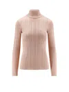 Elisabetta Franchi High Neck Shirt In Metallic Fabric In Pink