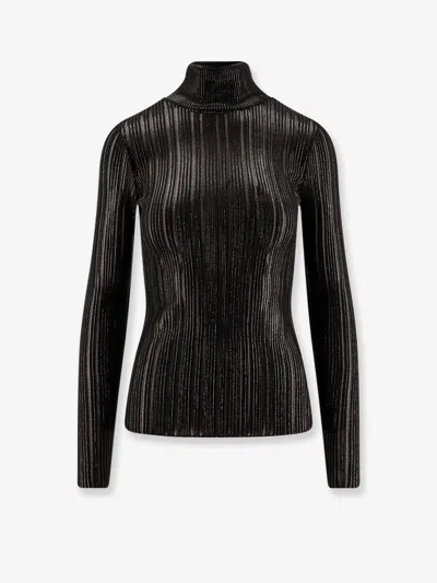 Elisabetta Franchi Metallic Fabric Turtleneck Sweater In Animal Print