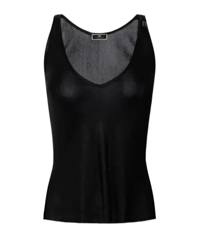 Elisabetta Franchi Metallic Knitted Tank Top In Black