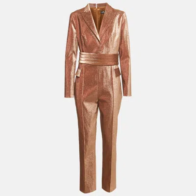 Pre-owned Elisabetta Franchi Metallic Lurex Jumpsuit L In Silver