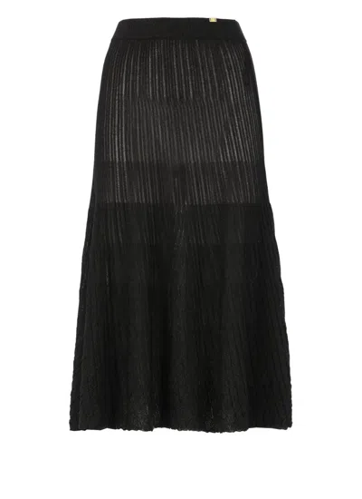 Elisabetta Franchi Metallic Ribbed Midi Skirt In Black