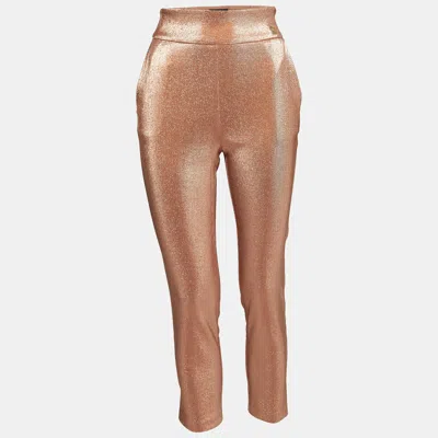 Elisabetta Franchi Metallic Rose Gold Lurex High Rise Cropped Trousers In Brown