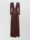 Elisabetta Franchi Red Carpet Dress In Lurex Jersey With Necklace In Brown