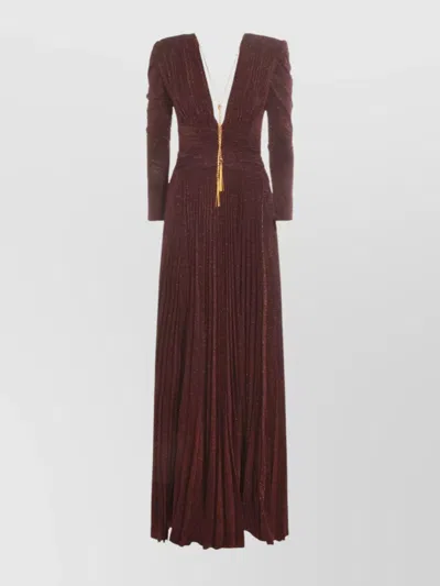ELISABETTA FRANCHI METALLIC RUCHED DRESS DEEP V-NECKLINE