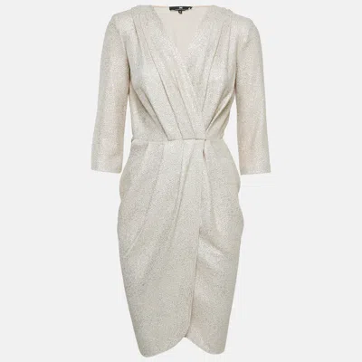 Pre-owned Elisabetta Franchi Metallic/cream Foil Print Textured Crepe Wrap Dress S