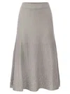 Elisabetta Franchi Metallic Ribbed Viscose Midi Skirt In Grey