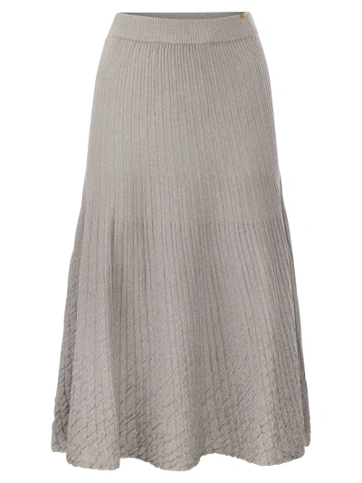 Elisabetta Franchi Metallised Viscose Midi Skirt In Grey