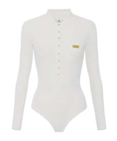 Elisabetta Franchi Micro-braided Knit Bodysuit In White
