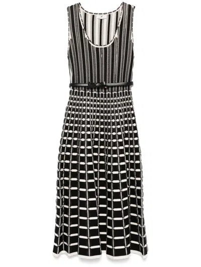 Elisabetta Franchi Micro-ruffles Detailed Midi Dress In Black