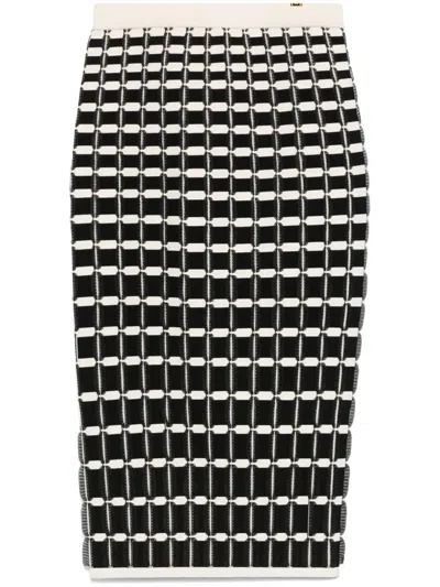 Elisabetta Franchi Micro-ruffles Midi Skirt In Black