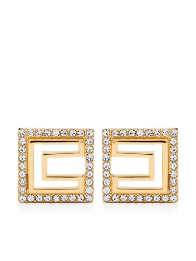 Elisabetta Franchi Micro-square Rhinestone Earrings In Gold
