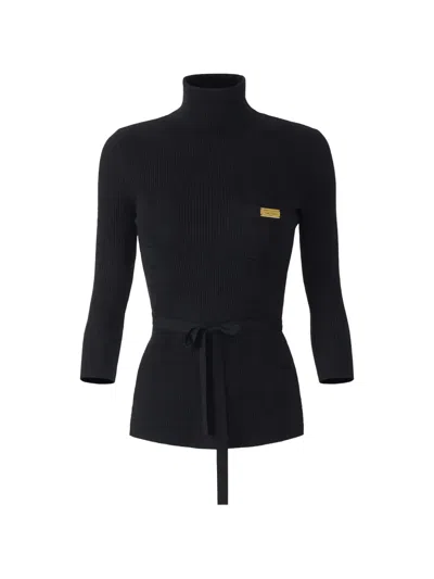 Elisabetta Franchi Micro-braided Open-back Sweater In Black