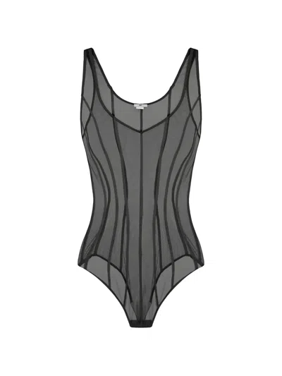 Elisabetta Franchi Micro-mesh Tulle Bodysuit In Gray