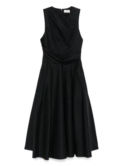 Elisabetta Franchi Midi Black Dress With Fitted Bodice And Flowing Skirt