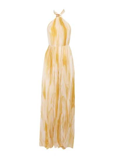 Elisabetta Franchi Midi Dress In Ivory