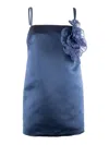 Elisabetta Franchi Embroidered Flower Duchesse Dress In Blue