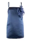 Elisabetta Franchi Embroidered Flower Duchesse Dress In Blue