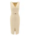 Elisabetta Franchi Crepe Bustier Dress With Contrasting Topstitching In Beige