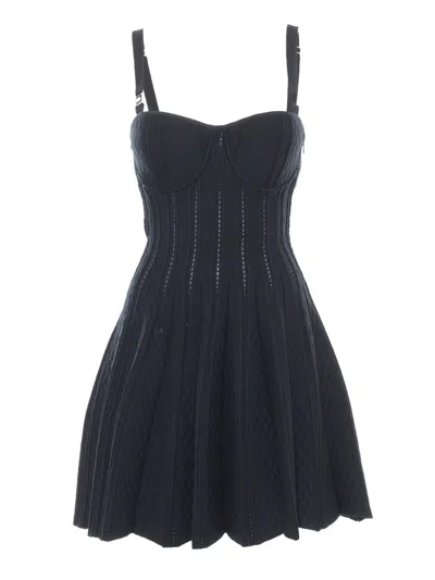 Elisabetta Franchi Pleated Knit Dress In Black