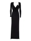 Elisabetta Franchi Draped Black Maxi Dress With Deep Neckline In Black