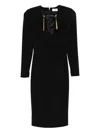 Elisabetta Franchi Shoulder Reinforced V-neckline Midi Dress With Split In Black