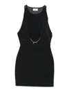 Elisabetta Franchi Sleeveless Round Neck Mini Fitted Chain Dress In Black
