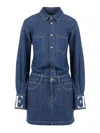 Elisabetta Franchi Shirt-style Denim Dress With Contrast Stitching In Blue
