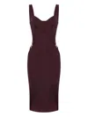 Elisabetta Franchi Structured Burgundy Midi Dress With Sweetheart Neckline In Brown