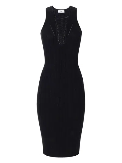 Elisabetta Franchi Midi Dress In Black With Crossover Strap Detail