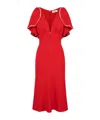 Elisabetta Franchi Midi Dress In Flowing Crêpe Fabric With Cap Sleeves In Red