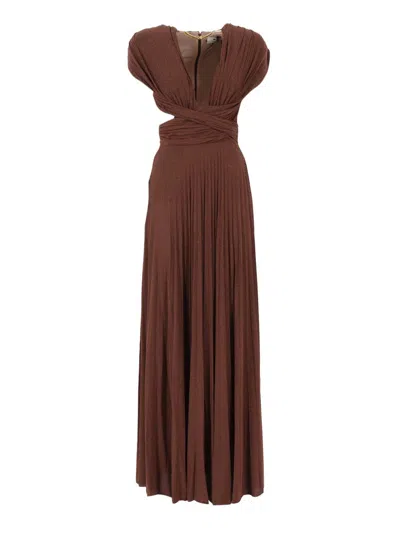 Elisabetta Franchi Midi Dress In Brown