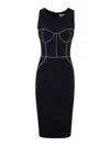 Elisabetta Franchi Fitted Midi Dress With Structured Bodice In Negro
