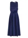 Elisabetta Franchi Waist Fitted Midi Pleated Round Sleeveless In Blue