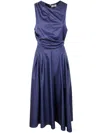 Elisabetta Franchi Waist Fitted Midi Pleated Round Sleeveless In Blue