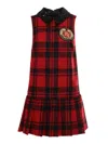 Elisabetta Franchi Red Wool Tartan Embroidered Patch Dress In Red