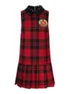 Elisabetta Franchi Red Wool Tartan Embroidered Patch Dress In Red