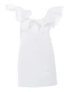 Elisabetta Franchi Floral Jacquard Mini Ruffled Dress In White